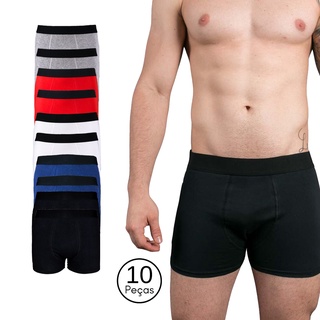 Kit 10 Cuecas Boxer Box Cotton Algodão Lisa Básica Casual