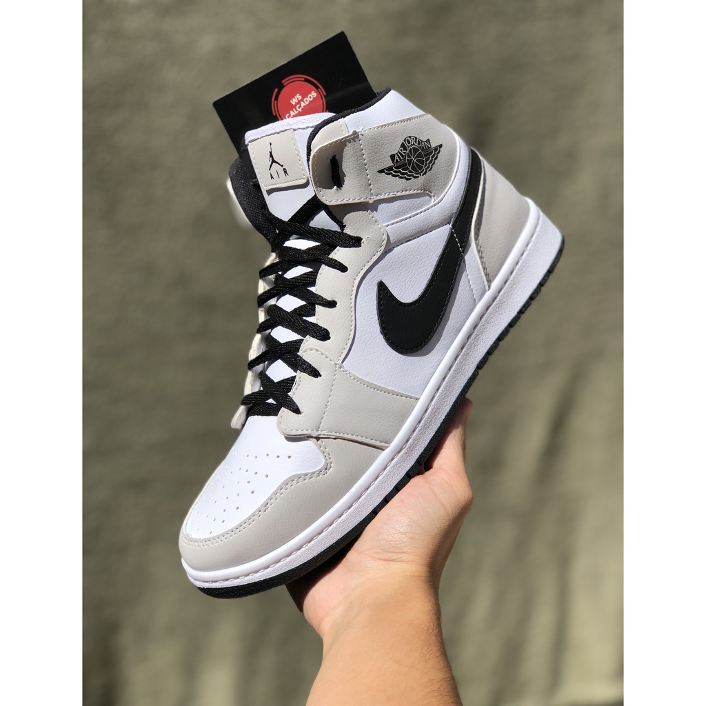 Tênis nike air jordan 1 cinza bege masculino feminino lançamento casual