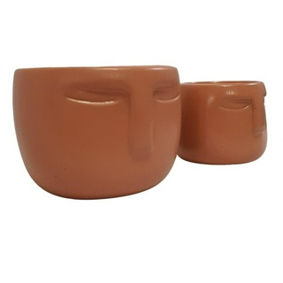 Par de Cachepot Rosto em Terracota