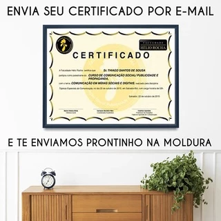 Impressão do Certificado + Moldura (A4) Certificado na MOLDURA Emolduramos o Seu Certificado