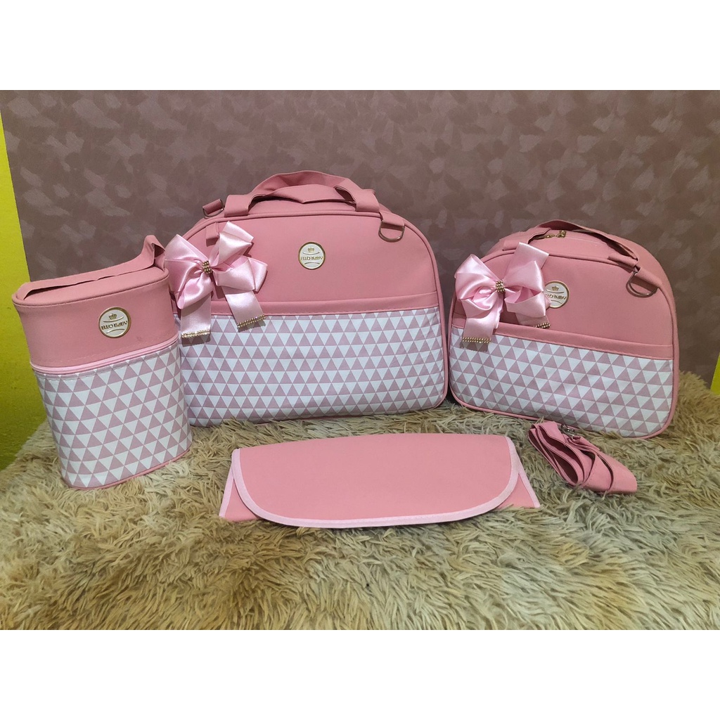 Mochila maternidade bebe menina menino miellu + trocador 2pçs rose