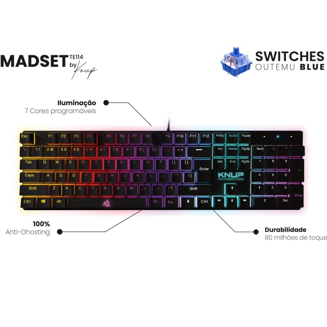 Teclado Gamer Mecânico Usb Blue Português Rgb Knup