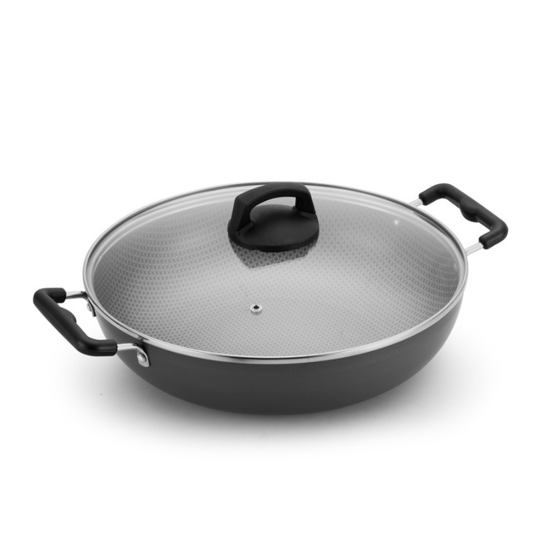 Panela Wok Grande Antiaderente 30Cm Com Tampa E Alça