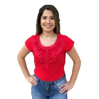 Blusa Feminina Manga Curta Moda Evangelica Renda Sku:b14