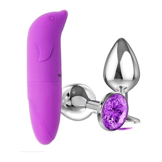 Kit 2 em 1 Plug Anal Joia Aço + Vibrador Ponto G Kit Promocional Sexy Sex Shop