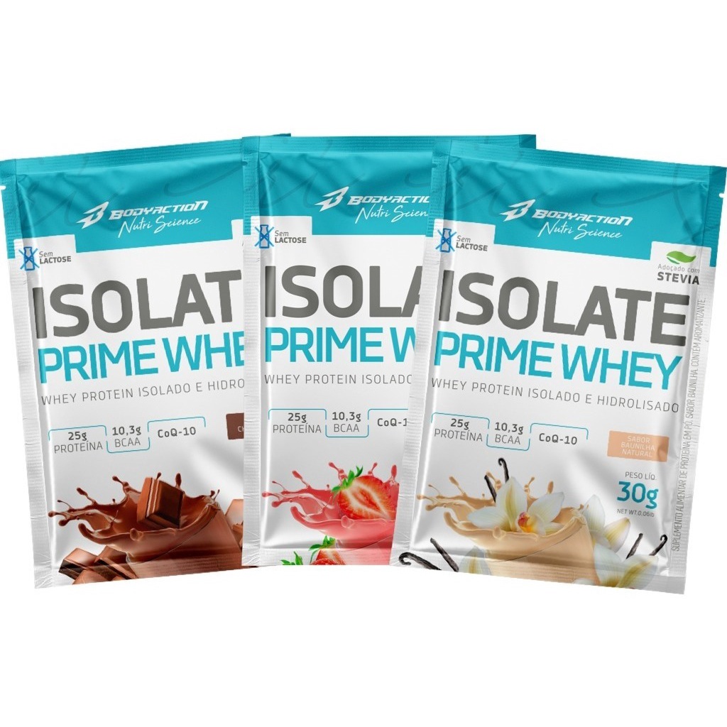 Kit 3x Sachê Isolate Whey Prime Dose Única Sabores Bodyaction