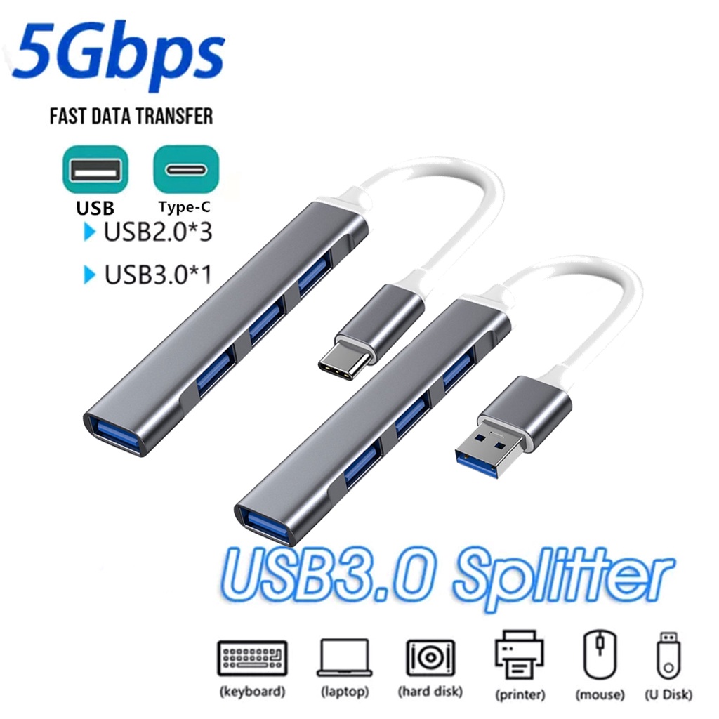 Hub USB Tipo C De Alta Velocidade 3.0 4 Portas Adaptador Multi Splitter OTG Para Computador Laptop