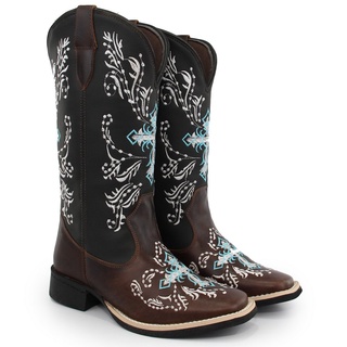 Bota Texana Feminina Country Texas Gold Bordado Azul Ref:10000