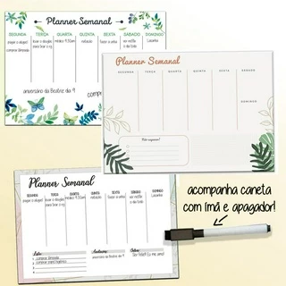 Planner para Geladeira Recados Imantado c/ caneta ímã 21x30cm