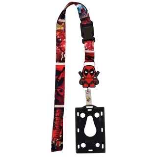 Kit Cordão Deadpool com Fecho Engate Rápido + Porta Crachá Retrátil Deadpool + Porta Cartão Preto