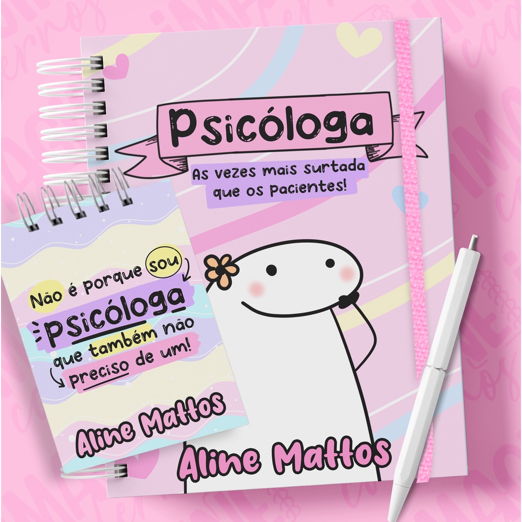 Kit caderno personalizado flork Psicologia psicóloga + bloco de anotações personalizado