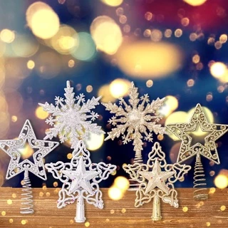 Árvore De Natal Floco De Neve Topper/Hollow Cinco Pontas Star Pendurada Ornamento Decoração Da Festa