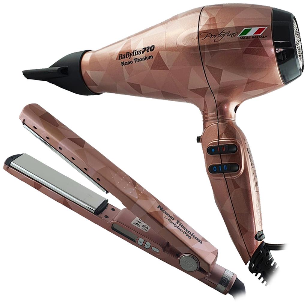 Kit Babyliss Secador 2000w E Prancha 450Fo Vetro Rose 110v secando ...