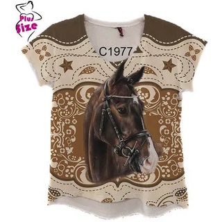 Blusa Feminina Retro Country Cavalo Marrom Selado C1977