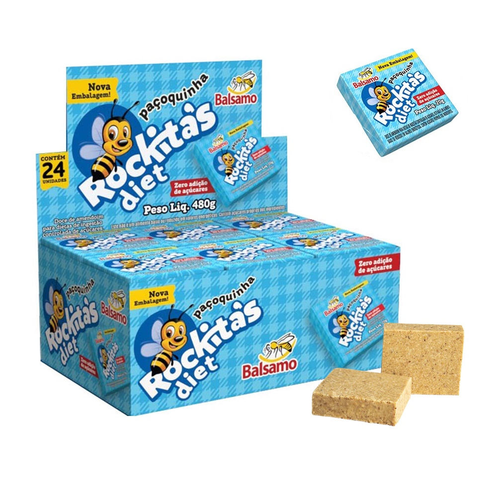Paçoca Diet Rockitas Zero Quadrada Display C/ 24 unidades | Shopee Brasil