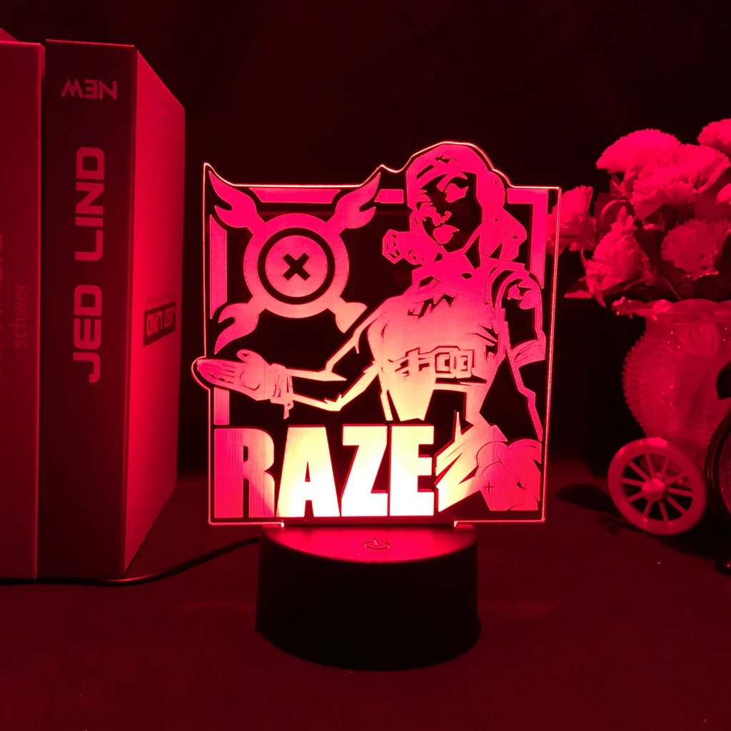 Lâmpada De Anime Jogo De Atirador Valorant Modelo Raze Luz Noturna 3d Para Crianças Decoração De Quarto Presente De Aniversário