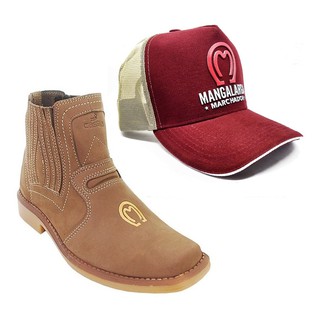 Botina Em Couro Bordado Mangalarga + Bone Country Mm Vinho CV