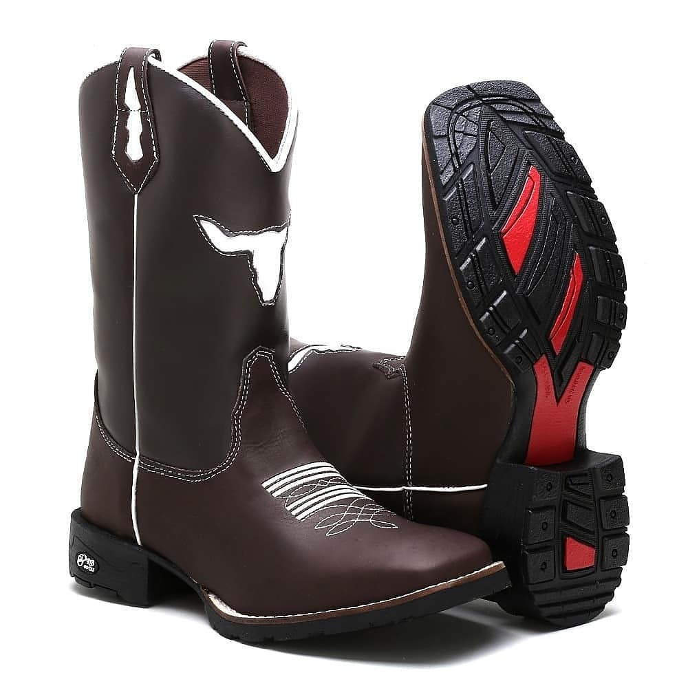 Bota bico quadrado masculina cano sale longo