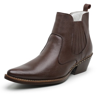 Bota Country Masculina Lisa Fácil de Calçar Bico Fino Sapataria Martins Marrom 1060