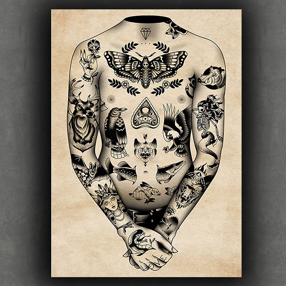 Tattoo Old School, Tattoo,Tatuagem, Quadro Decorativo 42x30cm Mdf