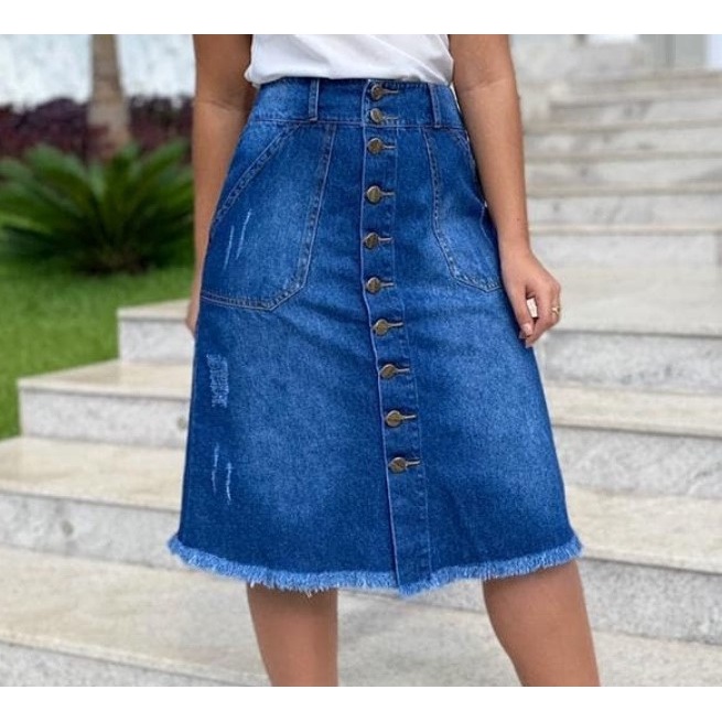 Saia jeans 2024 evase midi