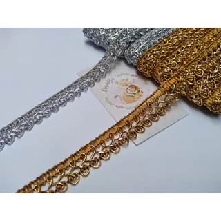 Passamanaria tipo Galão 15 mm Dourado Prata Aviamento Dourado para Artesanato e Costura 7855