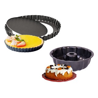 COMBO Forma Torta Metal Com Fundo Removível + Forma De Bolo Pudim Teflon