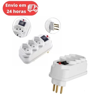 Adaptador De Tomada Benjamim 3 Saidas POWER 2P + T 10A 250V Plug Padrão 10 A