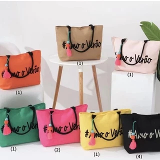Bolsa Praia Piscina Modelo Sacola Tecido 9 Cores Feminina Amo o Verão / Summer Time / Rio de Janeiro