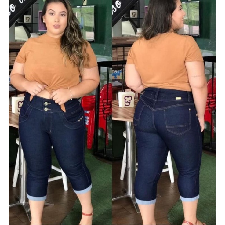 Calça capri plus size 2024 jeans