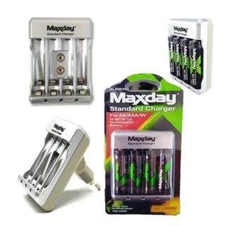 Kit Carregador c/ 4 Pilhas AA 4800mAh Maxday Recarregável