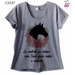 Blusas Femininas Cinza Plus Size Cavalo Country Flores C2337