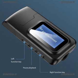 Transmissor / Receptor De Áudio Usb Bluetooth 5.0 Com Display Lcd