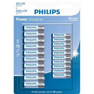 20 Pilhas Alcalina Philips 10 pilhas 3A Palito AAA + 10 pilhas 2A Pequena AAA Modelo Cilindrica Comum Normal