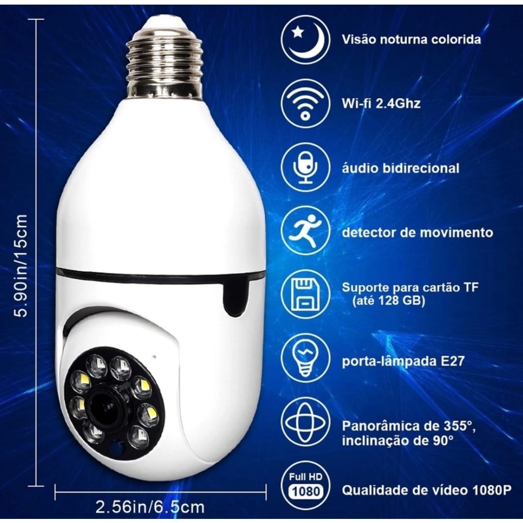 camera lampada wifi 1080p com aplicativo celular, computador ou tablet,  facil de instalar | Shopee Brasil