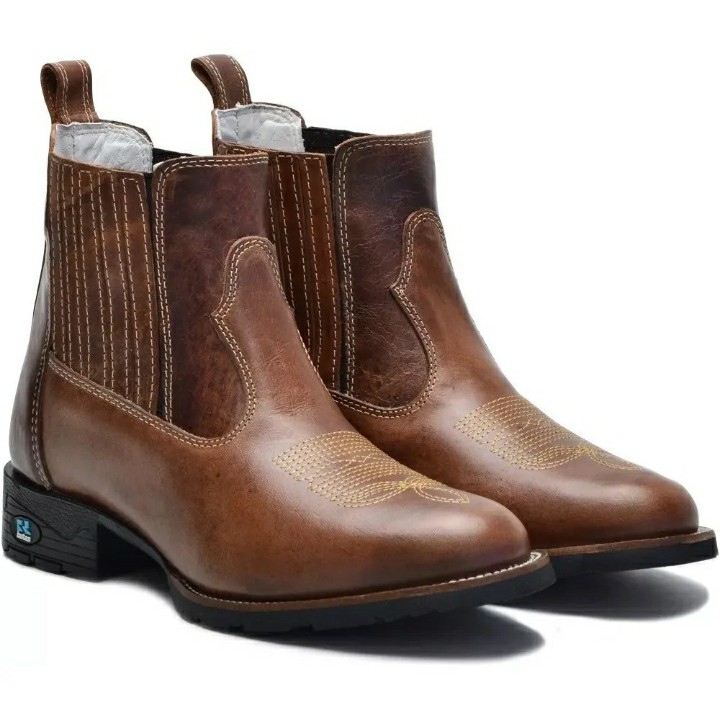 Bota Botina Country Texana Bico Redondo Confortavel Cano Curto Couro Bovino  Legitimo
