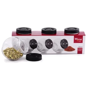 Porta Condimento De Vidro Com Tampa De Plastico Preto Com 3 Pecas 180ml Na Caixa