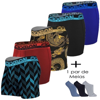 Kit 5 Cuecas Boxer de Microfibra Ckyron Adulto + 1 Par de Meias Soquete