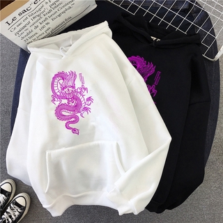 Moletom Feminino Com Capuz Estampa De Dragão Moda Streetwear Casual
