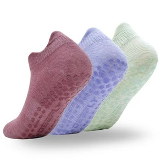 3 Pares Meias de Yoga de Cor Sólida Meias de Yoga de Piso Feminino Cola Antiderrapante Pilates Ped