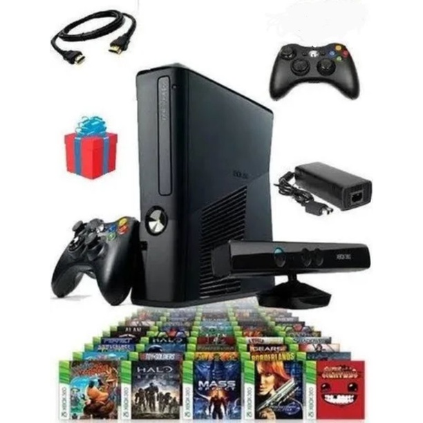 Xbox 360 bloqueado + kinect + 12 jogos + 2 controles em Praia