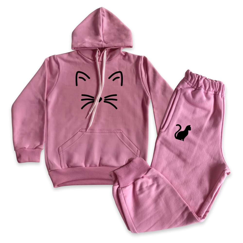 Conjunto de Moletom Infantil Feminino Moletom Gatinha Flanelado ...