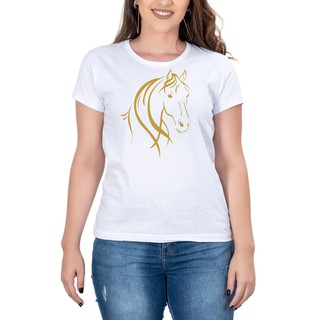 Camiseta Feminina Country CAVALO Manga curta Branca