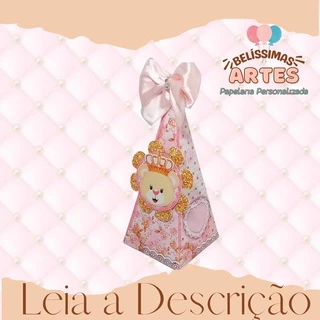Caixa Pirâmide Personalizada Ursinha Princesa Rosa - LEIA A DESCRIÇÃO
