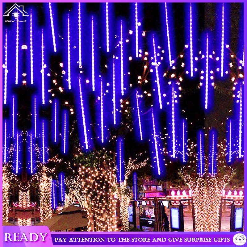 Chuveiro LED Luzes De Chuva De Meteoros Feriado À Prova D'água Luz De Jardim Ao Ar Livre 8 Tubos 192 Leds Decoração De Natal Casamento Fada De Gota 220V EU Plug New
