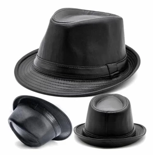 Chapéu Fedora Estilo Panamá Couro Sintético Preto