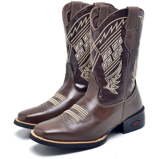 Bota Masculina Country Texana Bico Quadrado Bordada Cano Alto PROMO