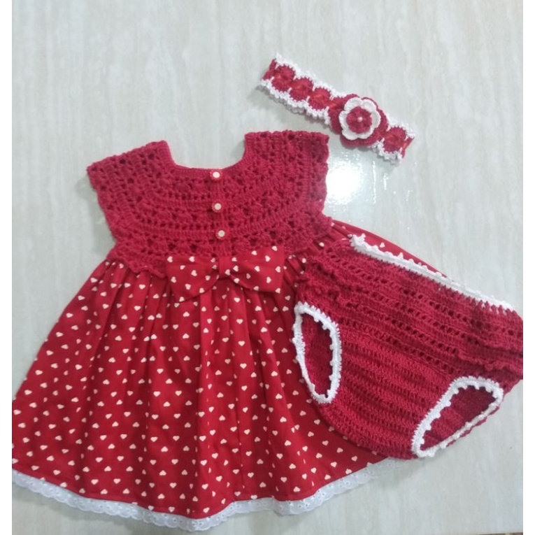 Vestido de croche e store tecido infantil passo a passo