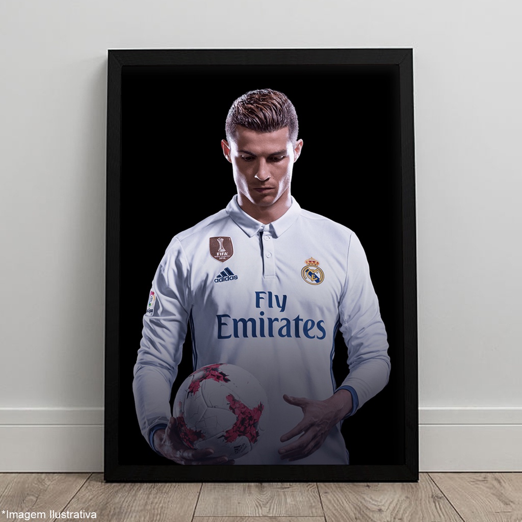 Quadro Cristiano Ronaldo Real Madrid Cr7 Pôster C/ Moldura A4 e A3 ...