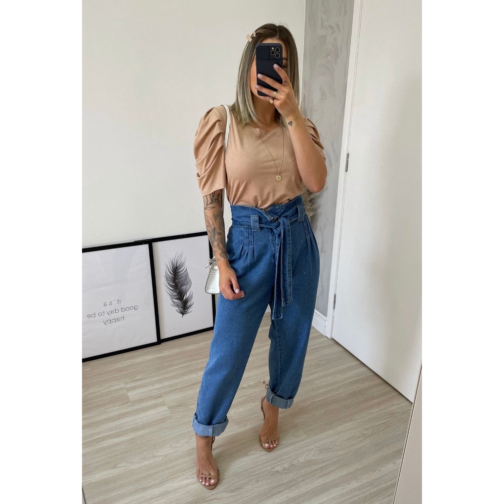 Calça Jeans Feminina Com Slouchy Boyfriend Mom Clochard Baggy